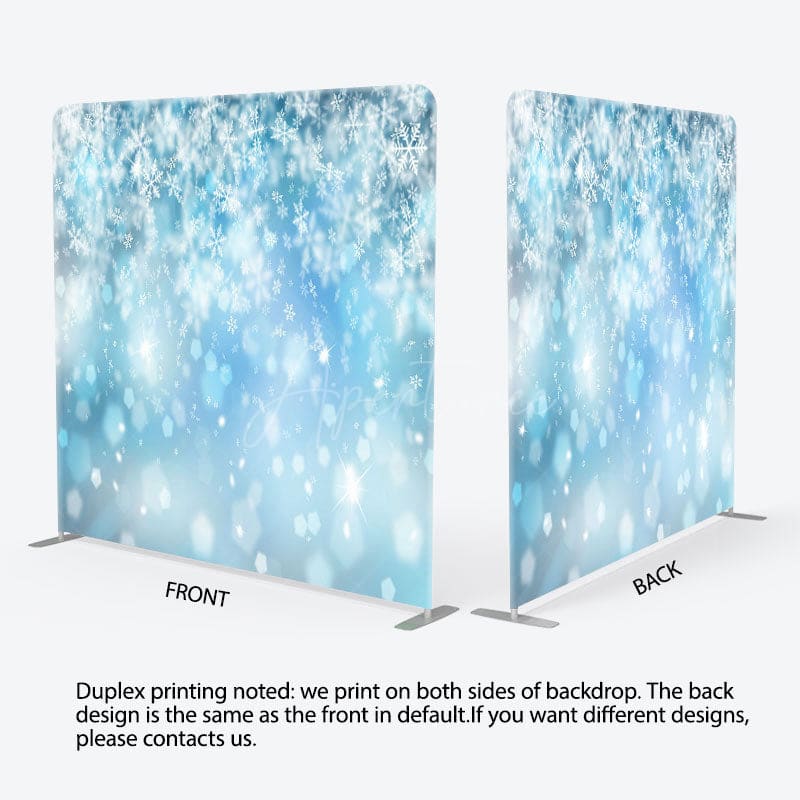 Aperturee - Aperturee Bokeh Snowflake Blue Christmas Tension Fabric Backdrop