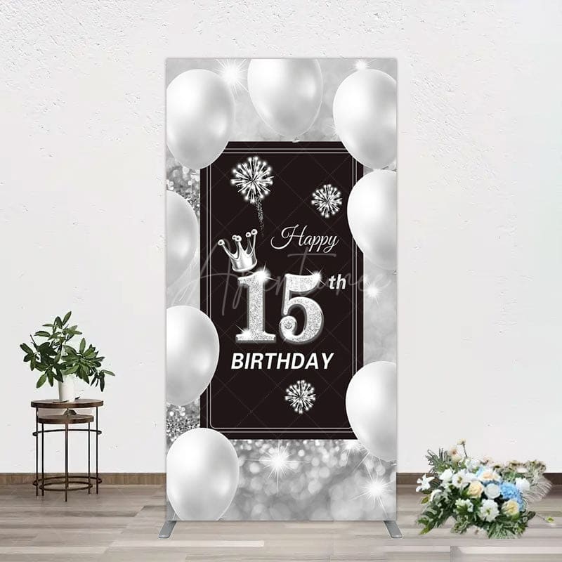 Aperturee - Aperturee Bokeh Sweet 15th Birthday Balloons Rectangle Backdrop