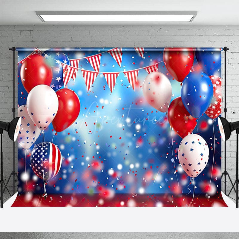 Aperturee - Aperturee Bokeh Vibe USA Flag Balloons Photography Backdrop