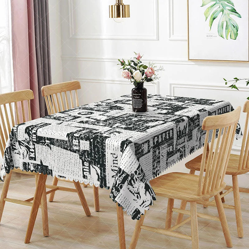 Aperturee - Aperturee Bold Headline Newspaper Rectangle Tablecloth Black and White Press Print Retro Media Kitchen Dining Decor