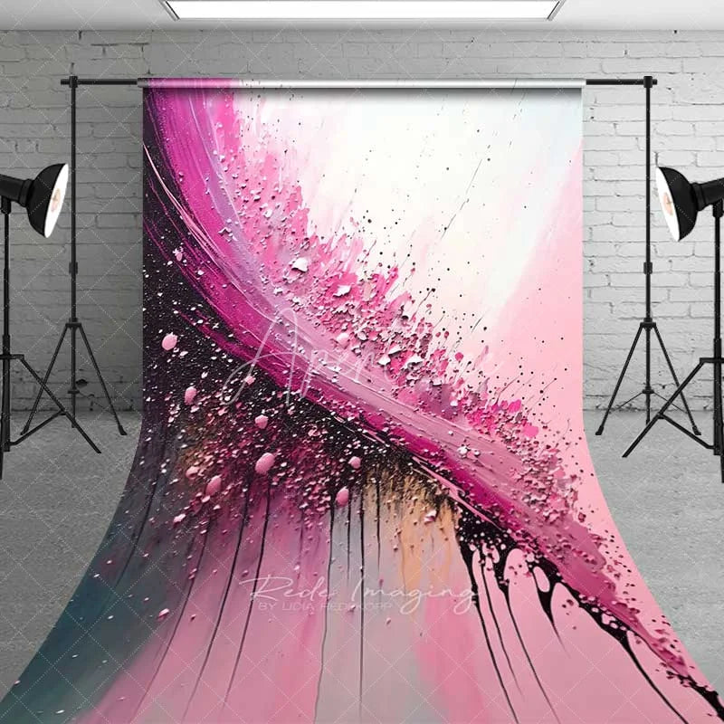 Aperturee - Aperturee Bold Magenta and Black Diagonal Brush Stroke Art Backdrop Textured Paint Drips Photography Background