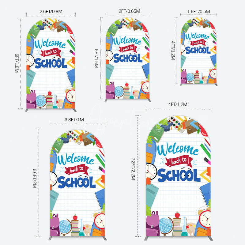 Aperturee - Aperturee Books Class Clock Welcome To School Arch Backdrop