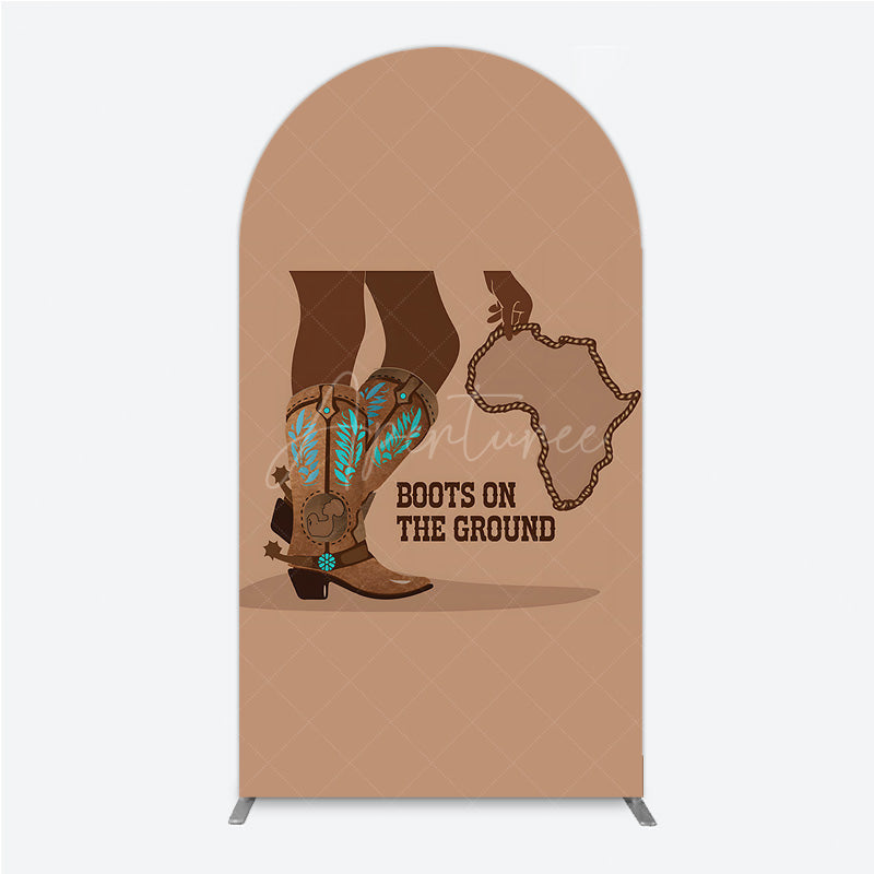 Aperturee - Aperturee Boots On The Ground Arch Backdrop Western Cowboy Boots with African Map Melanin Themed Birthday Party Decor