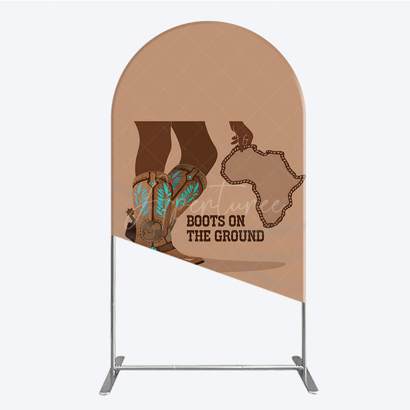 Aperturee - Aperturee Boots On The Ground Arch Backdrop Western Cowboy Boots with African Map Melanin Themed Birthday Party Decor