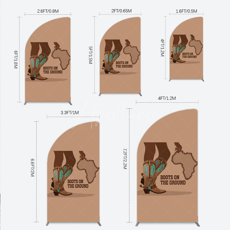 Aperturee - Aperturee Boots On The Ground Half Moon Arch Backdrop Western Cowboy Boots with African Map Melanin Themed Birthday Party Decor