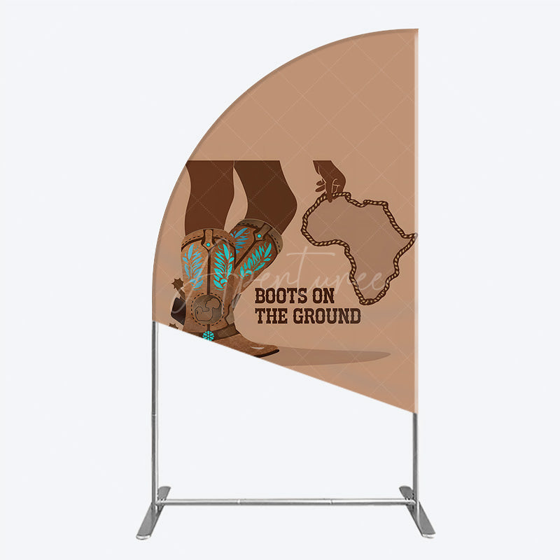 Aperturee - Aperturee Boots On The Ground Half Moon Arch Backdrop Western Cowboy Boots with African Map Melanin Themed Birthday Party Decor