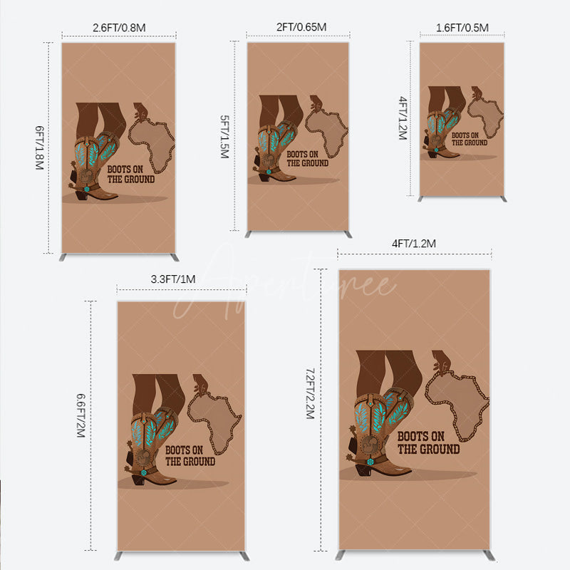 Aperturee - Aperturee Boots On The Ground Rectangle Backdrop Western Cowboy Boots with African Map Melanin Themed Birthday Party Decor