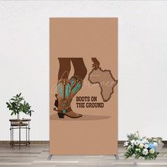 Aperturee - Aperturee Boots On The Ground Rectangle Backdrop Western Cowboy Boots with African Map Melanin Themed Birthday Party Decor