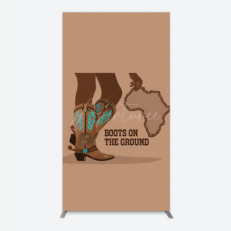 Aperturee - Aperturee Boots On The Ground Rectangle Backdrop Western Cowboy Boots with African Map Melanin Themed Birthday Party Decor