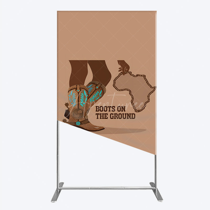 Aperturee - Aperturee Boots On The Ground Rectangle Backdrop Western Cowboy Boots with African Map Melanin Themed Birthday Party Decor