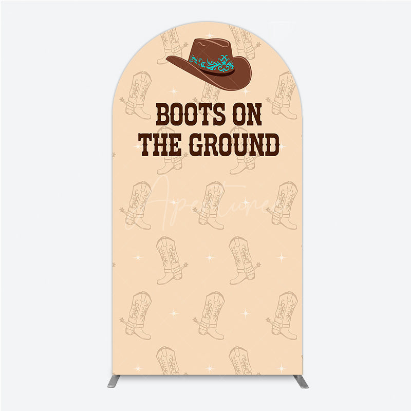 Aperturee - Aperturee Boots On The Ground Western Arch Backdrop Cowboy Hat and Boots Pattern Country Themed Birthday Party Decor