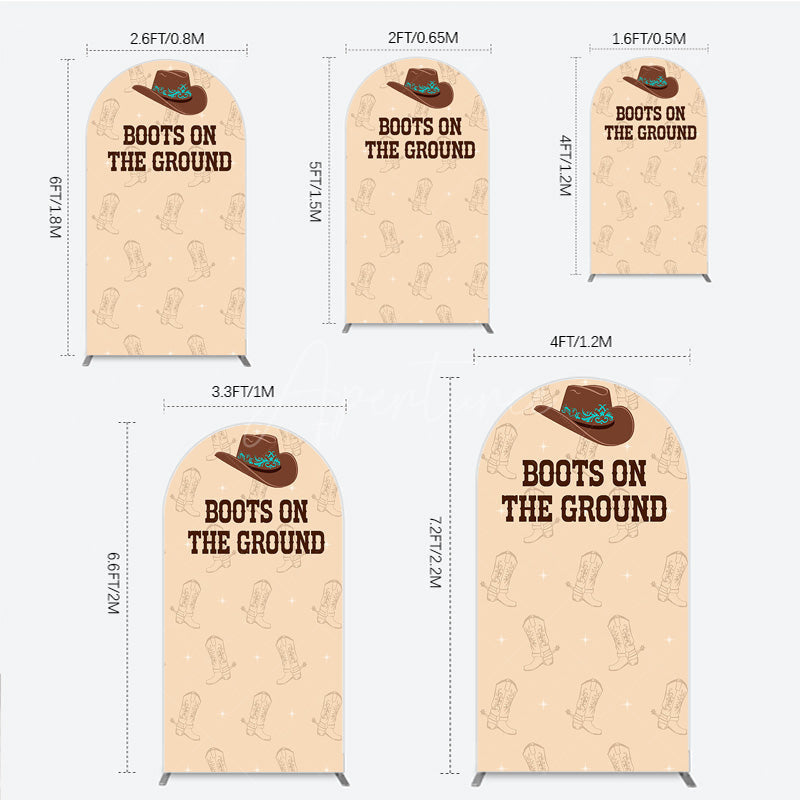 Aperturee - Aperturee Boots On The Ground Western Arch Backdrop Cowboy Hat and Boots Pattern Country Themed Birthday Party Decor