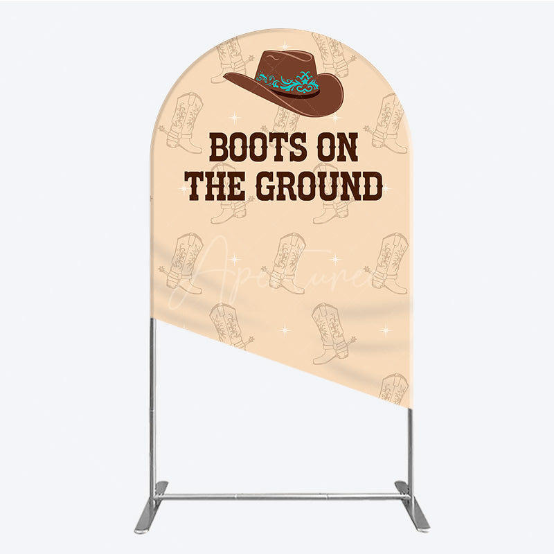 Aperturee - Aperturee Boots On The Ground Western Arch Backdrop Cowboy Hat and Boots Pattern Country Themed Birthday Party Decor