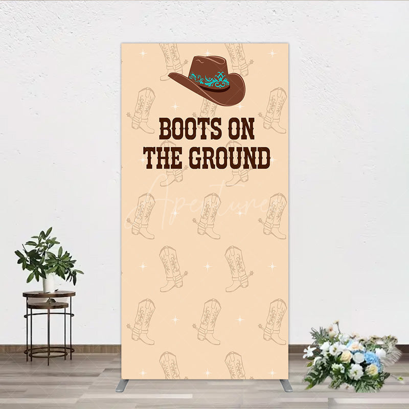 Aperturee - Aperturee Boots On The Ground Western Rectangle Backdrop Cowboy Hat and Boots Pattern Country Themed Birthday Party Decor