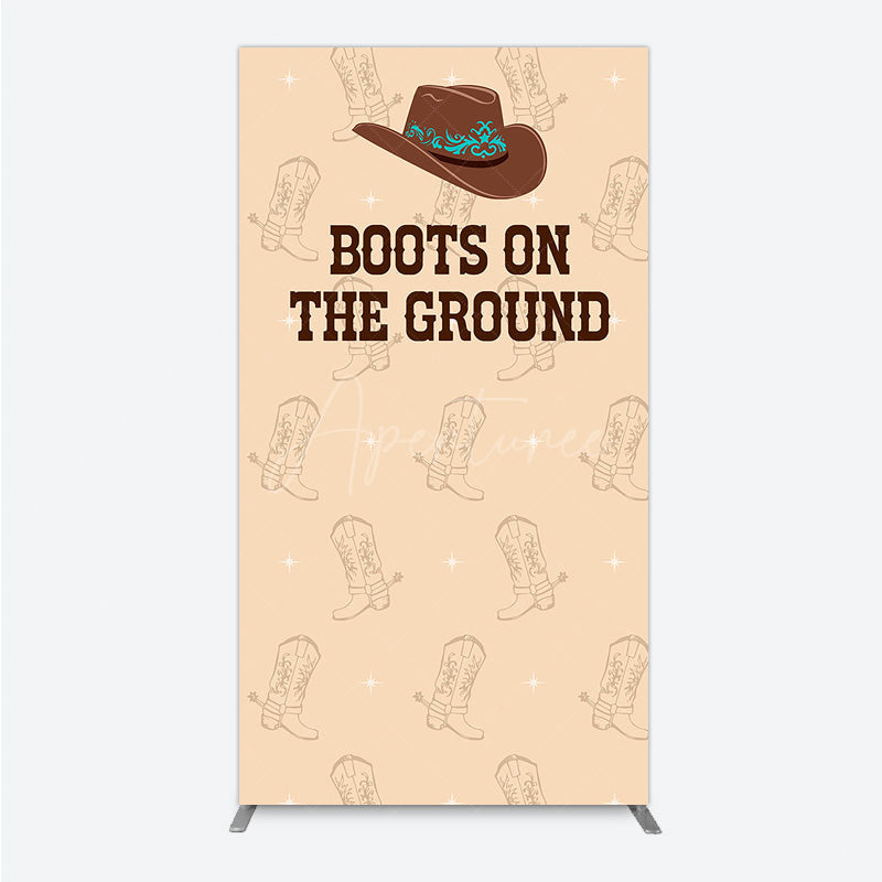 Aperturee - Aperturee Boots On The Ground Western Rectangle Backdrop Cowboy Hat and Boots Pattern Country Themed Birthday Party Decor