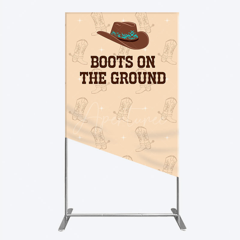 Aperturee - Aperturee Boots On The Ground Western Rectangle Backdrop Cowboy Hat and Boots Pattern Country Themed Birthday Party Decor
