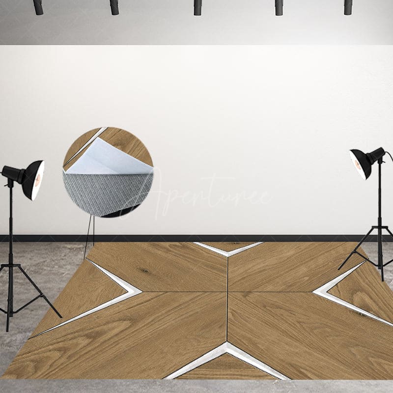 Aperturee - Aperturee Borwn Wooden White Fabric Floor Backdrop For Photo