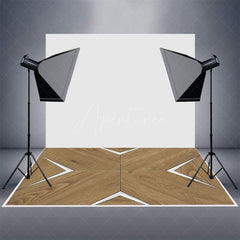 Aperturee - Aperturee Borwn Wooden White Lines Rubber Floor Mat For Photo