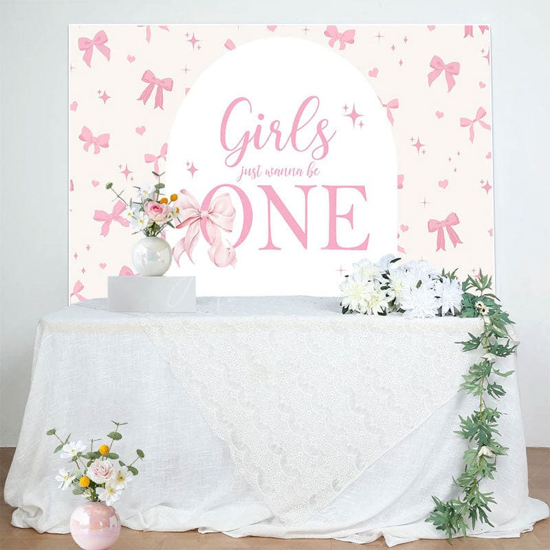 Aperturee - Aperturee Bow Girls Just Wanna Be One Pink Birthday Backdrop