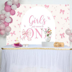 Aperturee - Aperturee Bow Girls Just Wanna Be One Pink Birthday Backdrop