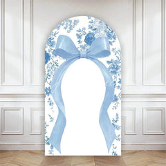 Aperturee - Aperturee Bow with Chinoiserie Floral Arch Backdrop Something Blue Elegant Wedding or Baby Shower Decor