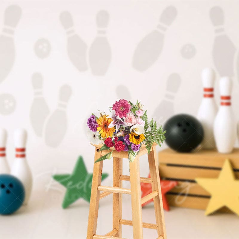 Aperturee - Aperturee Bowling Star White Wall Sport Cake Smash Backdrop