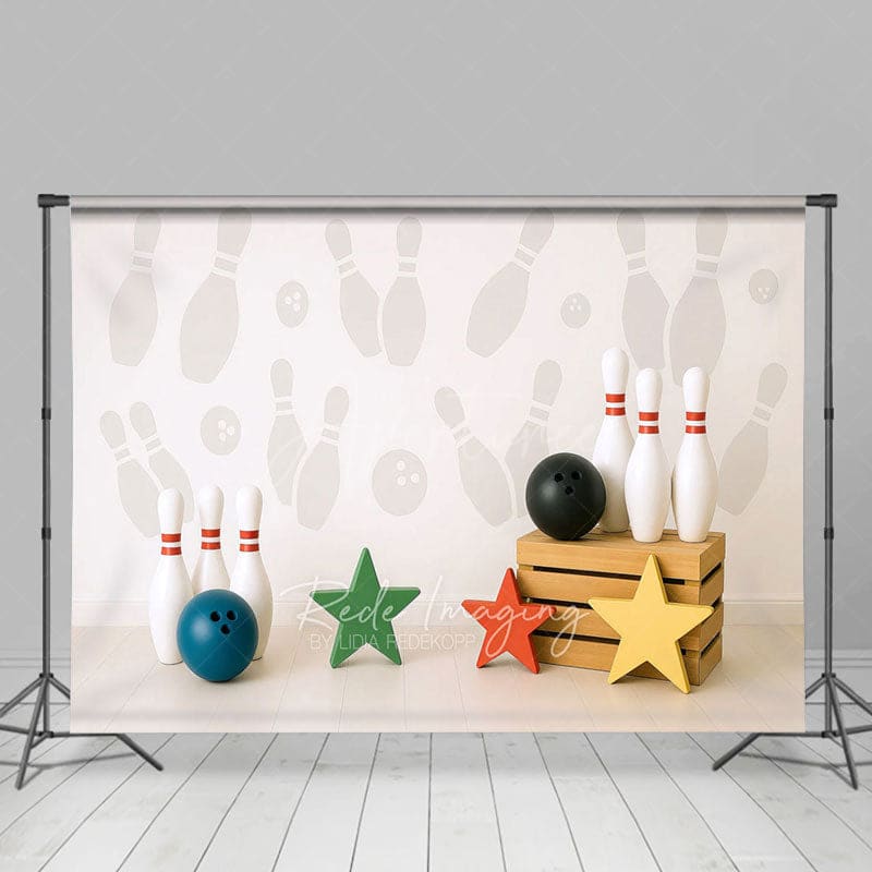 Aperturee - Aperturee Bowling Star White Wall Sport Cake Smash Backdrop