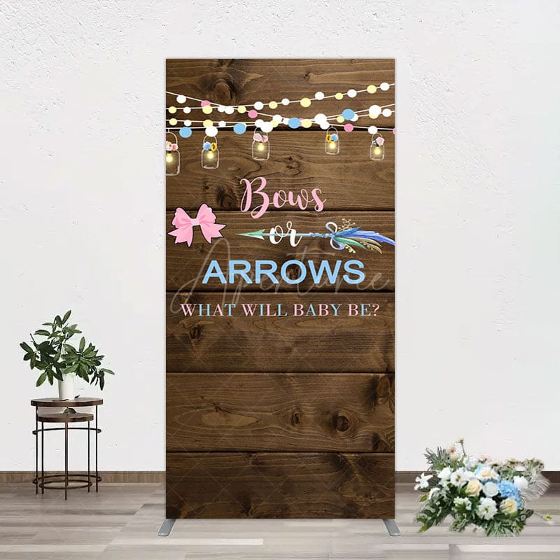 Aperturee - Aperturee Bows Or Arrows Wood Light Baby Shower Rectangle Backdrop