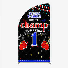 Aperturee - Aperturee Boxing 1st Birthday Half Moon Arch Backdrop Little Champ Party Decoration Red Blue Glove Sport Background