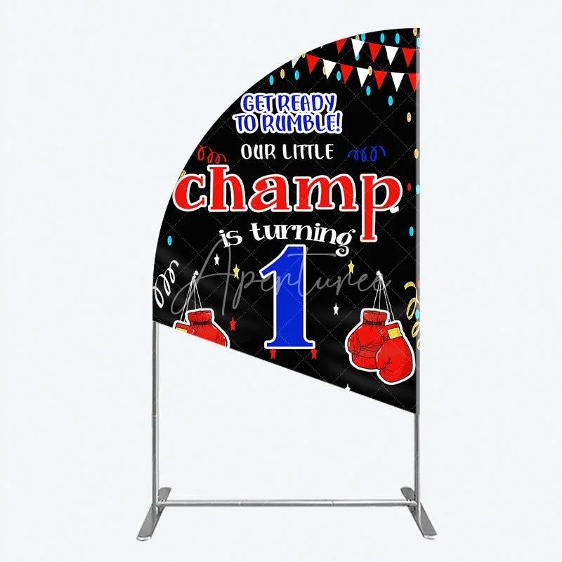 Aperturee - Aperturee Boxing 1st Birthday Half Moon Arch Backdrop Little Champ Party Decoration Red Blue Glove Sport Background