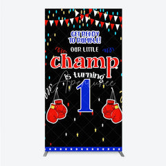 Aperturee - Aperturee Boxing 1st Birthday Rectangle Backdrop Little Champ Party Decoration Red Blue Glove Sport Background