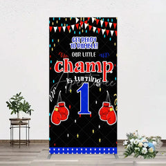 Aperturee - Aperturee Boxing 1st Birthday Rectangle Backdrop Little Champ Party Decoration Red Blue Glove Sport Background