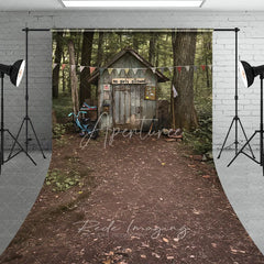 Aperturee - Aperturee Boys Forest Treehouse Fort Photography Backdrop Rustic Cabin Dirt Path Sweep Portrait Studio Background