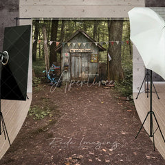 Aperturee - Aperturee Boys Forest Treehouse Fort Photography Backdrop Rustic Cabin Dirt Path Sweep Portrait Studio Background