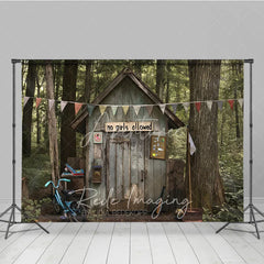Aperturee - Aperturee Boys Forest Treehouse Fort Photography Backdrop Rustic Wooden Cabin Adventure Studio Background