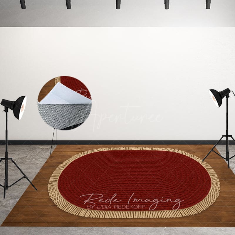 Aperturee - Aperturee Braided Marroon Rug Fabric Floor Backdrop For Photo