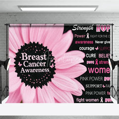 Aperturee - Aperturee Breast Cancer Awareness Backdrop with Pink Flower Strength Hope and Power Women’s Health Event Decor