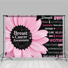Aperturee - Aperturee Breast Cancer Awareness Backdrop with Pink Flower Strength Hope and Power Women’s Health Event Decor
