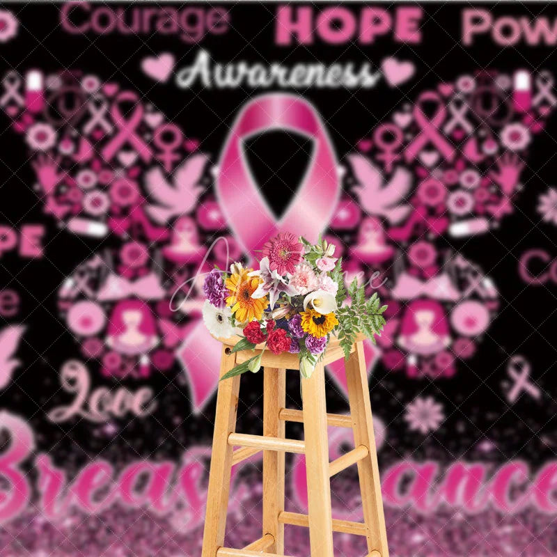 Aperturee - Aperturee Breast Cancer Awareness Backdrop with Pink Ribbon Butterfly Hope Faith Courage Support for Fundraiser Event