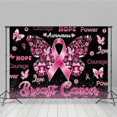 Aperturee - Aperturee Breast Cancer Awareness Backdrop with Pink Ribbon Butterfly Hope Faith Courage Support for Fundraiser Event