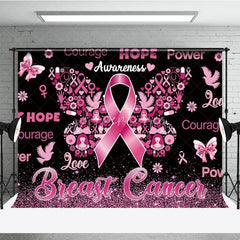 Aperturee - Aperturee Breast Cancer Awareness Backdrop with Pink Ribbon Butterfly Hope Faith Courage Support for Fundraiser Event
