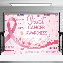 Aperturee - Aperturee Breast Cancer Awareness Backdrop with Pink Ribbon Hope Faith and Courage Support for Fundraiser Event Decor
