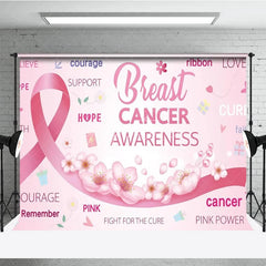 Aperturee - Aperturee Breast Cancer Awareness Backdrop with Pink Ribbon Hope Faith and Courage Support for Fundraiser Event Decor