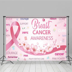 Aperturee - Aperturee Breast Cancer Awareness Backdrop with Pink Ribbon Hope Faith and Courage Support for Fundraiser Event Decor
