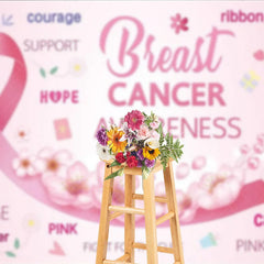 Aperturee - Aperturee Breast Cancer Awareness Backdrop with Pink Ribbon Hope Faith and Courage Support for Fundraiser Event Decor