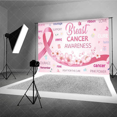 Aperturee - Aperturee Breast Cancer Awareness Backdrop with Pink Ribbon Hope Faith and Courage Support for Fundraiser Event Decor