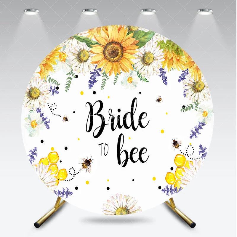 Aperturee - Aperturee Bride to Bee Floral Round Backdrop with Sunflowers and Daisies Yellow White Bridal Shower Party Decor