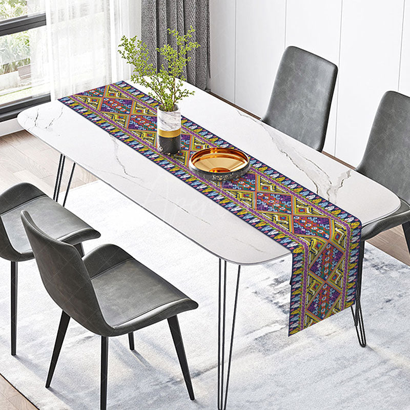 Aperturee - Aperturee Bright Aztec Table Runner with Faux Knitted Tribal Pattern for Colorful Southwest Dining Room Decor