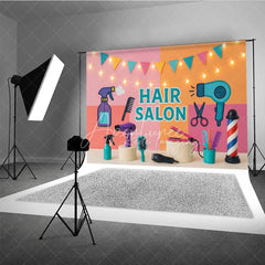 Aperturee - Aperturee Bright Cartoon Hair Salon and Stylist Photo Backdrop Colorful Birthday Cake Smash Background