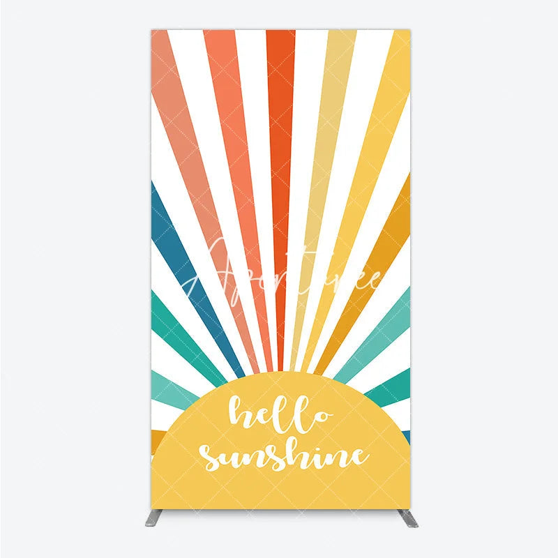 Aperturee - Aperturee Bright Colorful Sunburst Rays Hello Sunshine Rectangle Arch Backdrop Summer Birthday Party Decor